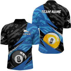 Maxcorners Blue Billiard Jerseys 8 9 Ball Pool Billiard Shirts For Men & Womenpolo & 1/4 Zip Shirt Billiards Gifts Team Jersey