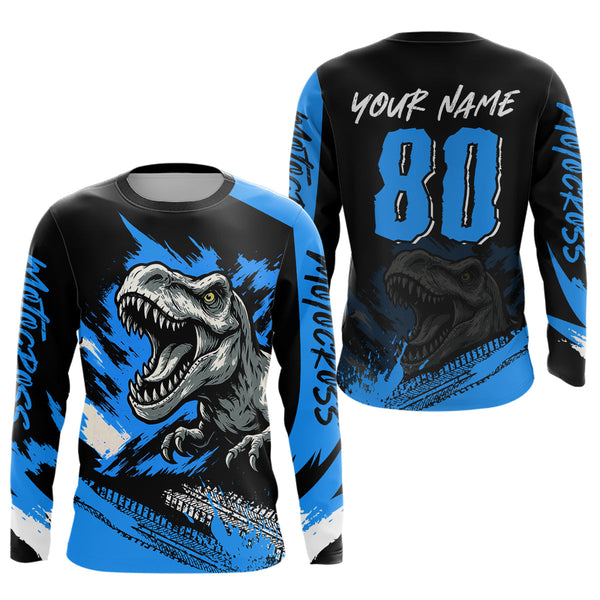 Maxcorners Blue Dinosaur Motocross Racing Jersey UPF30+ MX Racing Dirt Bike Jersey Kid Men Women LM2809