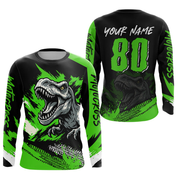 Maxcorners Green Dinosaur Motocross Racing Jersey UPF30+ MX Racing Dirt Bike Jersey Kid Men Women LM2809