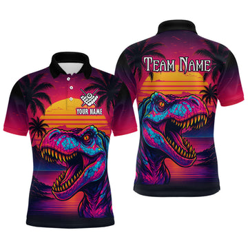 Maxcorners Custom Neon Dinosaur 8 Ball Billiard Shirt for Men Polo & Quarter-Zip Billiard Team Jerseys LM1903