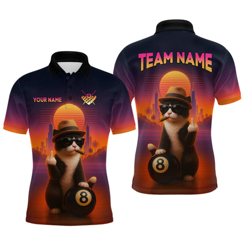 Maxcorners Custom Funny Cat 8 Ball Billiard Jersey for Men Billiard Uniform Polo & 1/4 Zip Billiard Team Shirts MT2709