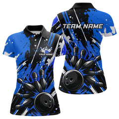 Maxcorners Custom Blue Bowling Jersey for Men Bowling Uniform Polo & 1/4 Zip Bowling Team Shirts LM0803