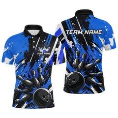 Maxcorners Custom Blue Bowling Jersey for Men Bowling Uniform Polo & 1/4 Zip Bowling Team Shirts LM0803