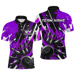 Maxcorners Custom Purple Bowling Jersey for Men Bowling Uniform Polo & 1/4 Zip Bowling Team Shirts LM0803