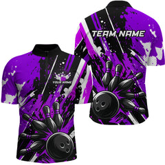 Maxcorners Custom Purple Bowling Jersey for Men Bowling Uniform Polo & 1/4 Zip Bowling Team Shirts LM0803