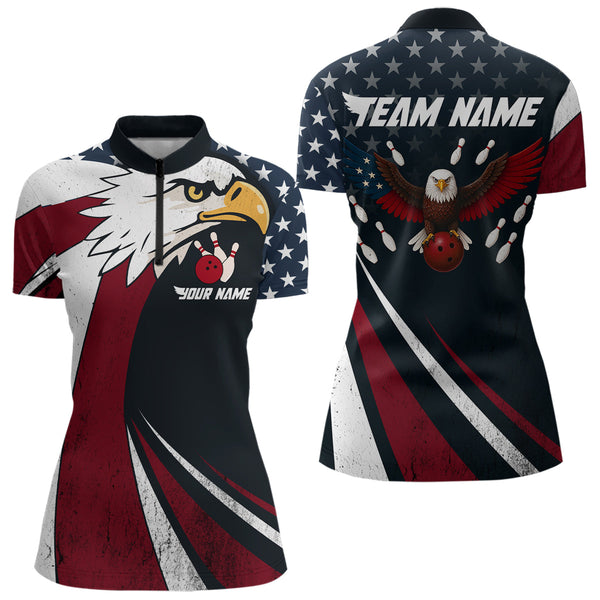 Maxcorners Eagel Bowling Custom Men Bowling Shirt Polo & Quarter-Zip Bowling Team Jerseys
