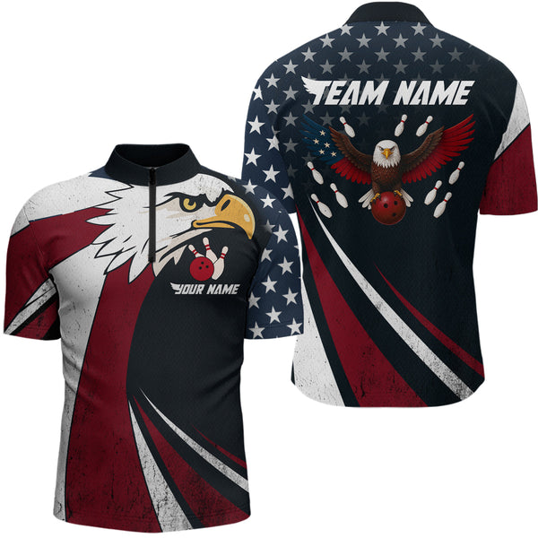 Maxcorners Eagel Bowling Custom Men Bowling Shirt Polo & Quarter-Zip Bowling Team Jerseys