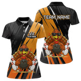 Maxcorners Custom Orange Funny Turkey Bowling Jersey for Men Polo & 1/4 Zip Thanksgiving Bowling Team Shirts MT2009