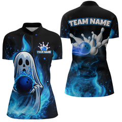 Maxcorners Custom Funny Ghost Halloween Bowling Jersey for Men Polo & 1/4 Zip Bowling Team Shirts MT2009