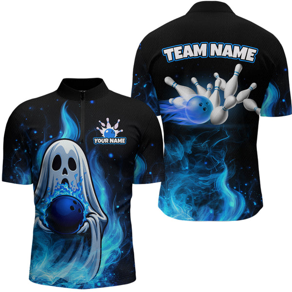 Maxcorners Custom Funny Ghost Halloween Bowling Jersey for Men Polo & 1/4 Zip Bowling Team Shirts MT2009