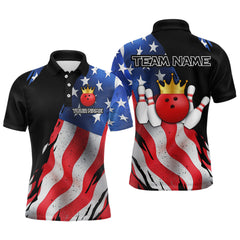 Maxcorners Custom US Flag Crown Bowling Men Bowling Shirt Polo & Quarter-Zip Bowling Team Jerseys LM1008