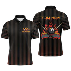 Maxcorners Custom Orange 8 Ball Flame Billiard Shirts for Men, Bowling Team Polo & 1/4 Zip Shirts MT1007