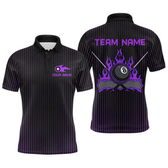 Maxcorners Custom Purple 8 Ball Flame Billiard Shirts for Men, Bowling Team Polo & 1/4 Zip Shirts MT1007