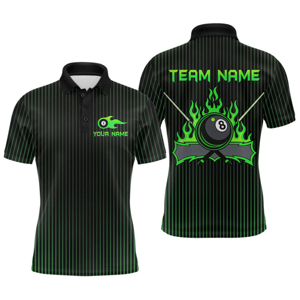 Maxcorners Custom Green 8 Ball Flame Billiard Shirts for Men, Billiard Team Polo & 1/4 Zip Shirts MT1607