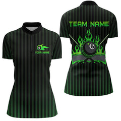 Maxcorners Custom Green 8 Ball Flame Billiard Shirts for Men, Billiard Team Polo & 1/4 Zip Shirts MT1607