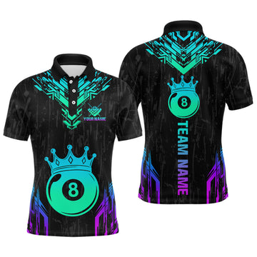Maxcorners Custom Black Neon 8 Ball Crown Billiard Shirts for Men and Team Polo & 1/4 Zip Shirts LM2206