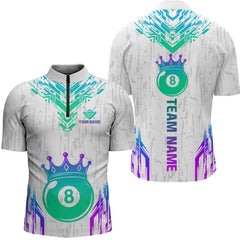Maxcorners Custom White Neon 8 Ball Crown Billiard Shirts for Men and Team Polo & 1/4 Zip Shirts LM2206