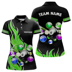 Maxcorners Custom Green Flame Billiard Shirts for Men Billiard Team Jerseys Polo & 1/4 Zip Shirts MT1706