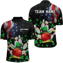 Maxcorners Personalized Us Flag St Patrick Day Funny Bowling Shirt Men & Women Team Polo & 1/4 Zip Shirts