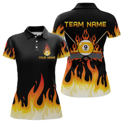 Maxcorners Custom 9 Ball Orange Flaming Billiard Shirts for Men Billiard Team Shirts Billiard League LM2007