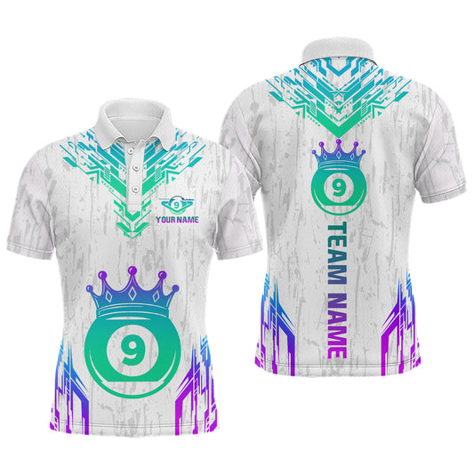 Maxcorners Custom White 9 Ball Crown Neon Billiard Shirts for Men Billiard Team Shirts Billiard Leagu LM2007