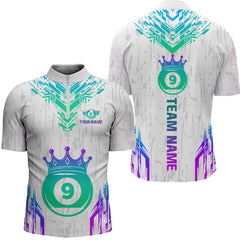 Maxcorners Custom White 9 Ball Crown Neon Billiard Shirts for Men Billiard Team Shirts Billiard Leagu LM2007