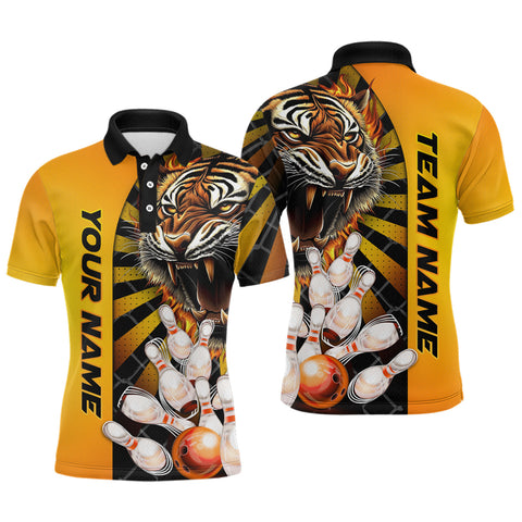 Maxcorners Yellow Tiger Bowling Custom Men Bowling Polo & Quarter-Zip Bowling Team Jerseys LM233