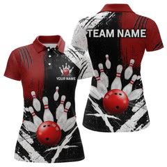 Maxcorners Custom Red Bowling Shirts for Men Polo & Quarter-Zip Bowling Team Bowling League MT1706