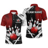 Maxcorners Custom Red Bowling Shirts for Men Polo & Quarter-Zip Bowling Team Bowling League MT1706