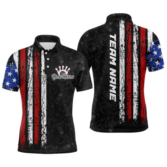 Maxcorners American Flag Bowling Custom Men Bowling Shirt Polo & Quarter-Zip Bowling Team Jerseys LM283