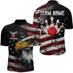 Maxcorners Custom US Eagle Bowling Jersey for Men Bowling Team Shirts Bowling Uniform Polo & 1/4 Zip LM0412