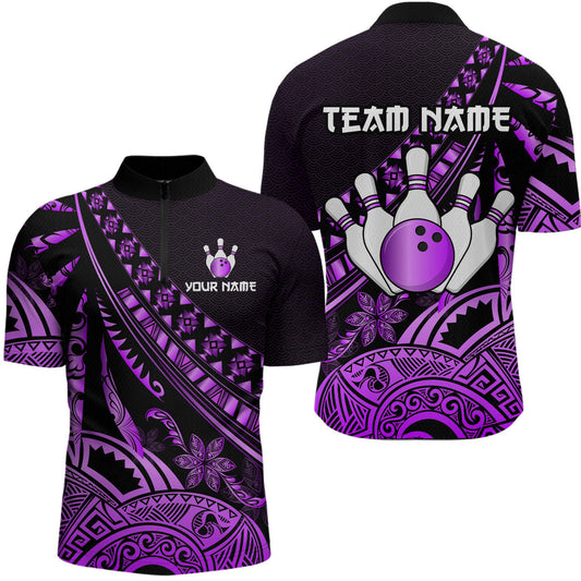 Maxcorners Purple Vintage Bowling Custom Men Bowling Shirt Polo & Quarter-Zip Bowling Team Jerseys LM1625