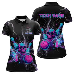 Maxcorners Custom Thunder Skull Flame Bowling Men Polo & 1/4 Zip Shirts Bowling Team Jerseys LM3006