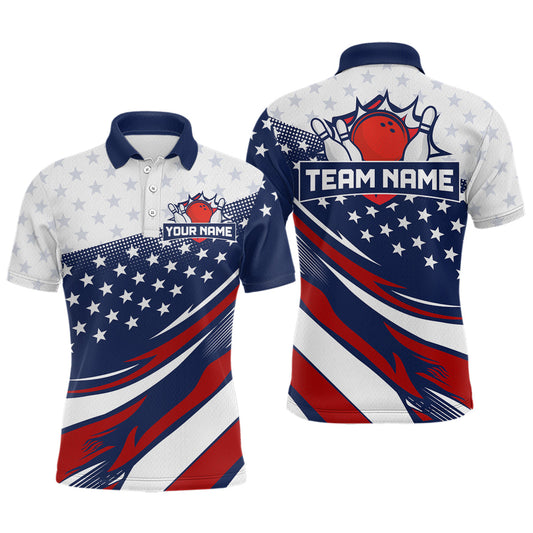 Maxcorners American Flag Bowling Custom Men Bowling Shirt Polo & Quarter-Zip Bowling Team Jerseys LM263