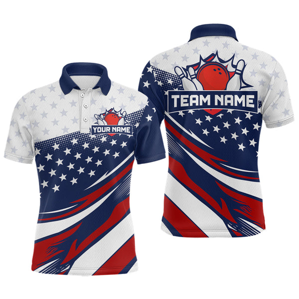 Maxcorners American Flag Bowling Custom Men Bowling Shirt Polo & Quarter-Zip Bowling Team Jerseys LM263