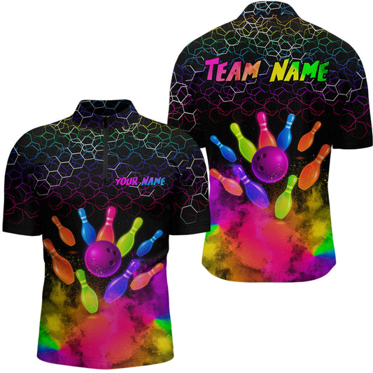 Maxcorners Colorful Bowling Custom Men Bowling Shirt Polo & Quarter-Zip Bowling Team Jerseys