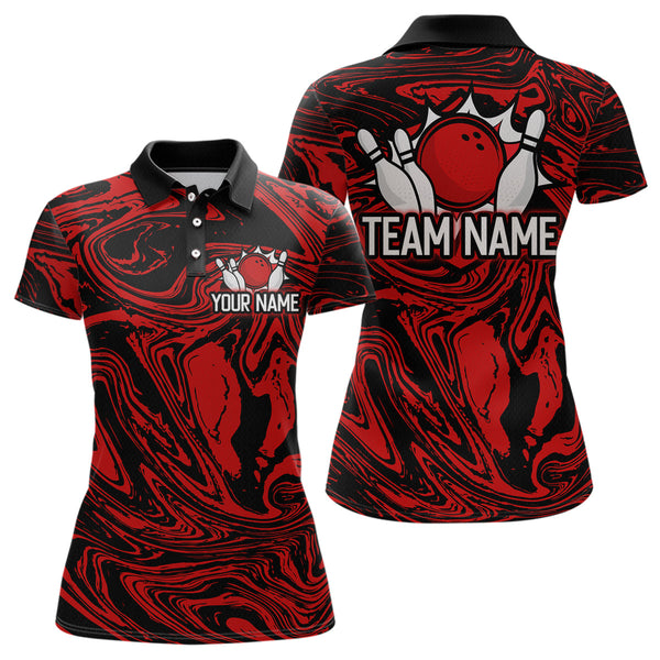 Maxcorners Custom Red Bowling Men Bowling Shirt Polo & Quarter-Zip Bowling Team Jerseys MT1706