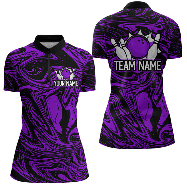 Maxcorners Custom Purple Bowling Men Bowling Shirt Polo & Quarter-Zip Bowling Team Jerseys MT1706