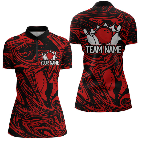 Maxcorners Custom Red Bowling Men Bowling Shirt Polo & Quarter-Zip Bowling Team Jerseys MT1706