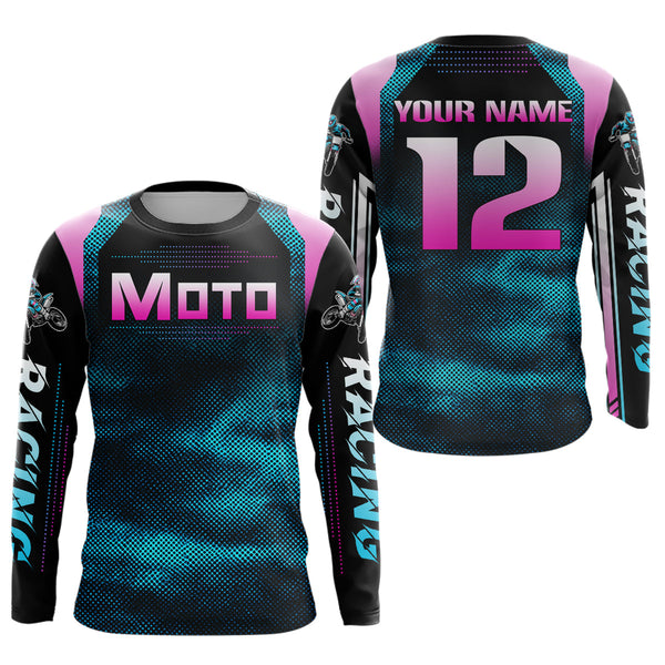 Maxcorners Turquoise Motocross Racing Jersey UPF30+ MX Racing Dirt Bike Jersey Kid Men Women LM2809