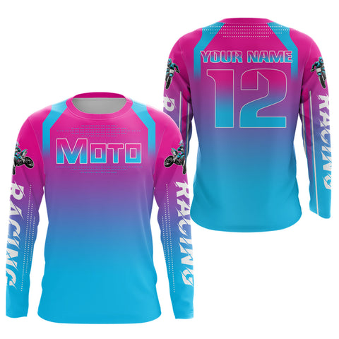 Maxcorners Pink Motocross Racing Jersey UPF30+ MX Racing Dirt Bike Jersey Kid Men Women LM2809