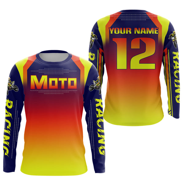 Maxcorners Yellow Orange Motocross Racing Jersey UPF30+ MX Racing Dirt Bike Jersey Kid Men Women LM2809