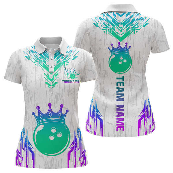 Maxcorners Custom White Neon Crown Bowling Jersey for Men Bowling Uniform Polo & 1/4 Zip Bowling Team Shirts MT2009