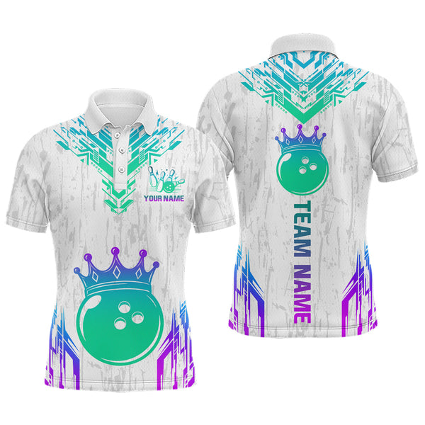 Maxcorners Custom White Neon Crown Bowling Jersey for Men Bowling Uniform Polo & 1/4 Zip Bowling Team Shirts MT2009