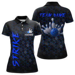 Maxcorners Custom Strike Blue Bowling Men Bowling Shirt Polo & Quarter-Zip Bowling Team Jerseys LM0706