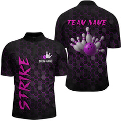 Maxcorners Custom Strike Purple Bowling Men Bowling Shirt Polo & Quarter-Zip Bowling Team Jerseys LM0706