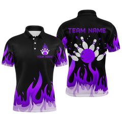Maxcorners Custom Purple Flame Bowling Shirts for Men Polo & Quarter-Zip Bowling Team Jerseys MT1706