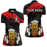 Maxcorners Custom Red Funny Beer Bowling Jersey for Men Bowling Uniform Polo & 1/4 Zip Bowling Team Shirts MT2009