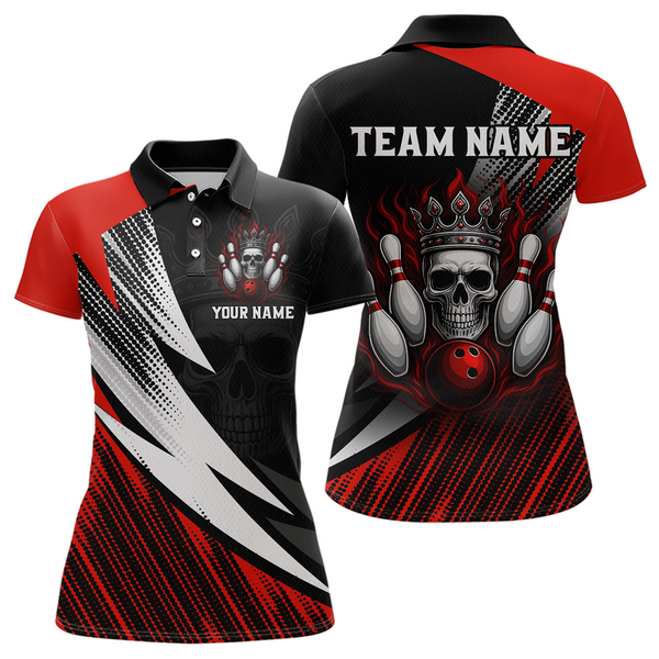 Maxcorners Red Skull Crown Bowling Custom Men Bowling Shirt Polo & Quarter-Zip Bowling Team Jerseys