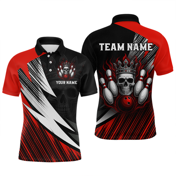 Maxcorners Red Skull Crown Bowling Custom Men Bowling Shirt Polo & Quarter-Zip Bowling Team Jerseys